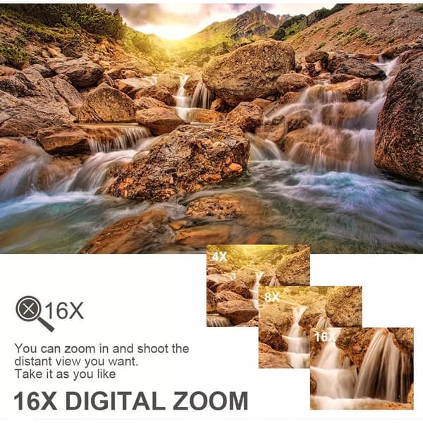 4K videokamera, 48MP, 16x zoom, vidvinkelobjektiv, 32GB kort, mikrofon, sort