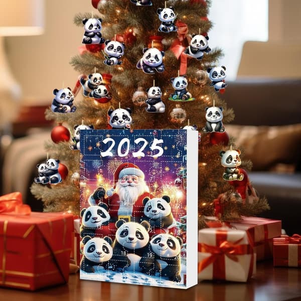 24-dagars Panda Berlock Adventskalender 2025, 2D Akryl Julnedräkning, Stil B