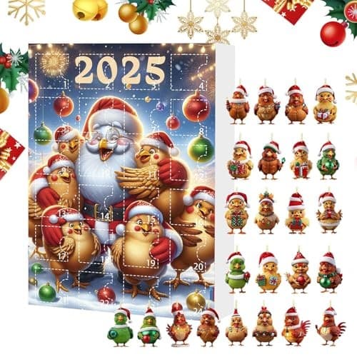 Kyllingpynt Julekalender, 24-dagers Nedtelling til Jul, Stil E, Akryl Tre-sjarm