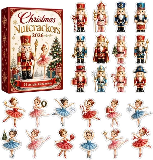Jule-nedtællingskalender, 2D flade akryl-danserdekorationer, 24-dages julepynt