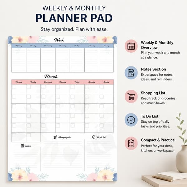 Magnetisk Kjøleskapsplanlegger, Stor 60x45cm Whiteboard Kalender med Penn, Slettbar
