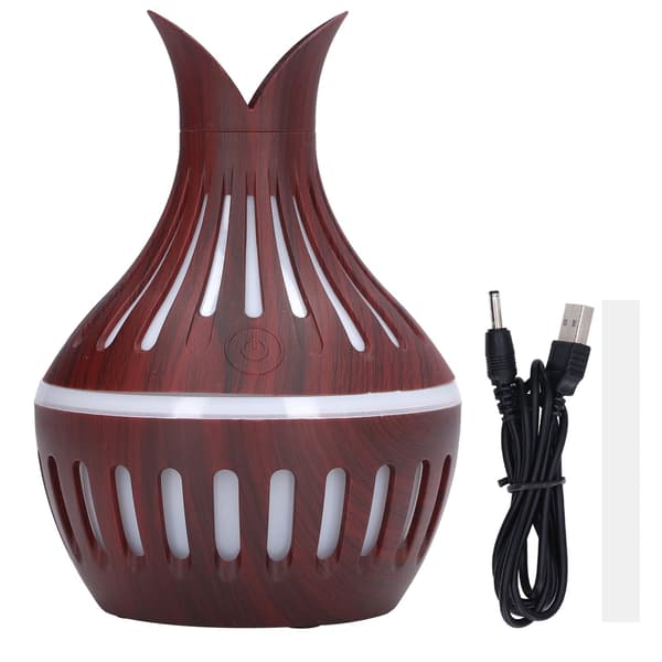 300 ml USB-luftfuktare, aromaterapidiffusor med träkorn och LED-ljus, 5V 1A