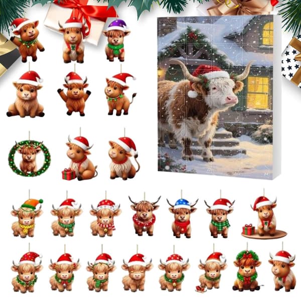 Julekalender med høylandsfe, 2D akryl, 24 dagers nedtelling, festdekorasjon N