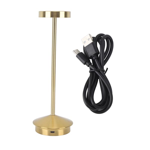 Oppladbar LED-bordlampe, gull, 2000mAh trådløs, USB C, 3 moduser dimbar, bærbar nattbordslampe