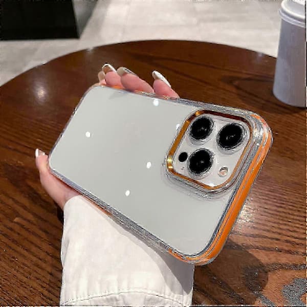 Utsøkt deksel til iPhone 14 Pro, ultratransparent, støtsikkert PC TPU-bakdeksel - Hvit Orange