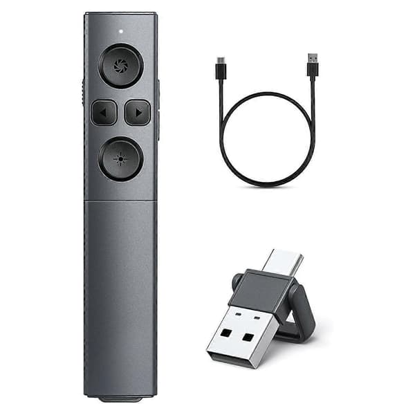 2-i-1 USB Type C Presentasjonsklikker, Oppladbar Trådløs Presentasjonsfjernkontroll, Klikker for PowerPoint Black