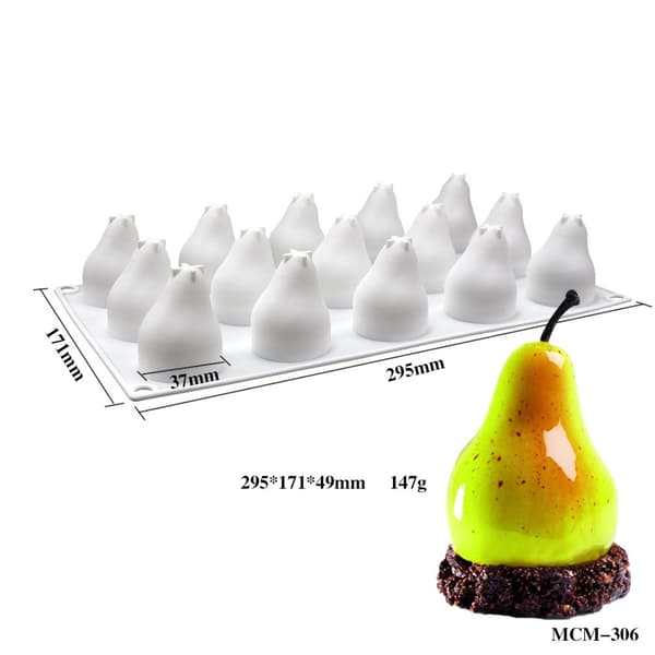 15 Hulrum Pæreformet Silikoneform til Moussekage, Fransk Dessert, 3D Kagepynt, Non-stick