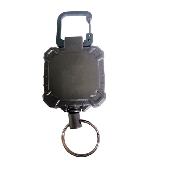 Udtrækkelig nøglering med karabinhage, rustfri stålwire, 60 cm, sort, anti-tab design