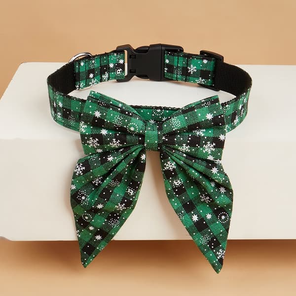 Julehalsbånd til hunde med butterfly, nylon, rød og sort plaid, justerbart, store hunde