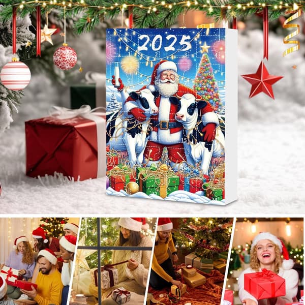 24-dagars nedräkningskalender med ko-tema, adventskalender i akryl, stil D
