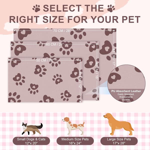 Absorberende vandtæt kæledyrsfodermåtte i gummi til hunde og katte, gulvmåtte til mad- og vandskåle. Pink 30×50 cm