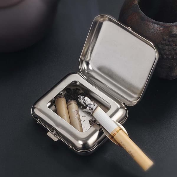 Mini Fickaskfat, Silver, Bärbart Metallaskfat, Kompakt Resecigarettaskhållare