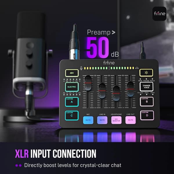 Streaming RGB PC-mixer med XLR-indgang - Lydeffektprocessor til live-udsendelse og podcasting (demoenhed)
