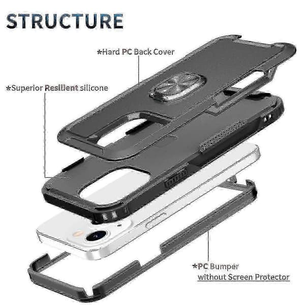 Ring Kickstand-deksel for iPhone 12 Mini 5,4 tommer, støtsikkert, fallbeskyttelse, støtter trådløs lading