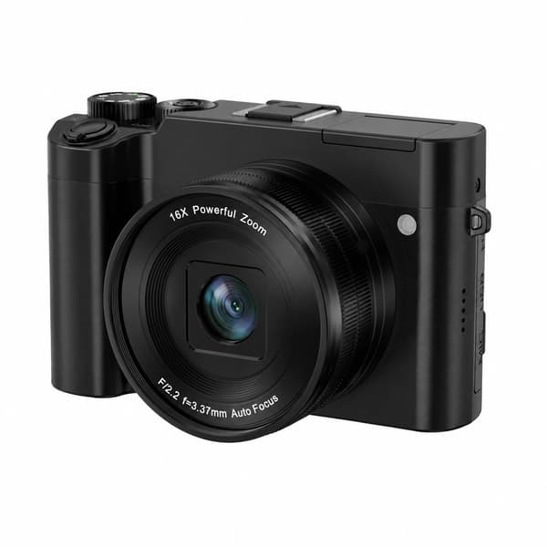 4K Dual Lens HD-kamera, sort, kompakt digitalkamera med vidvinkel og makro