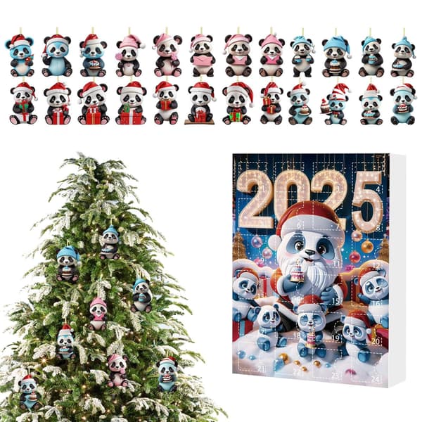 Julepanda-adventskalender 24-dagers, 2D akryl panda-sjarm nedtelling, stil C