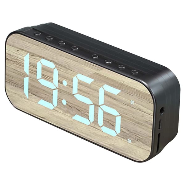 Bluetooth-högtalare väckarklocka med spegeldisplay, digital, för sovrumskontor, svart