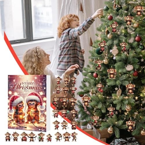Julepynt adventskalender, ape, 2D akryl, stil D
