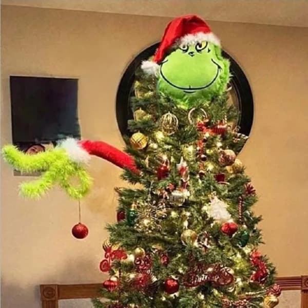 Julplyschleksaker Grinch-dekor, levande stresslindring, julpyntssats