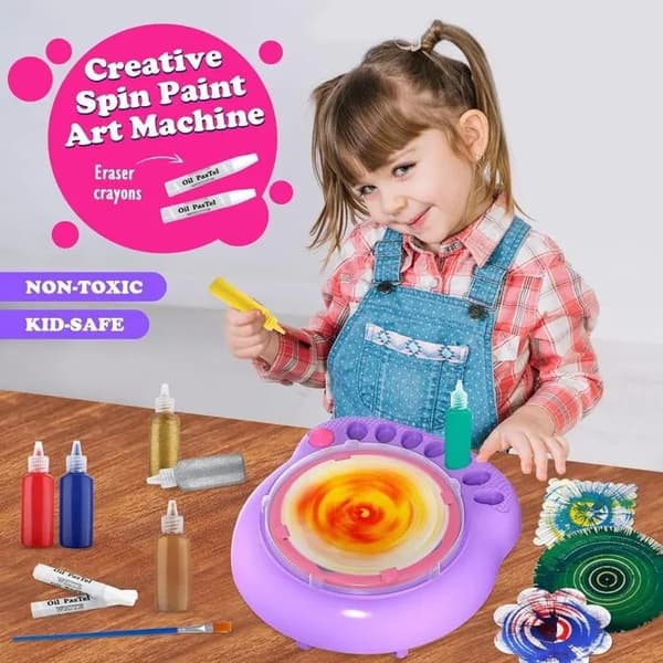 Kunstspindemaskinesæt til børn 4-8 år, sejt malingspindelegetøjssæt, roterende malerhåndværk
