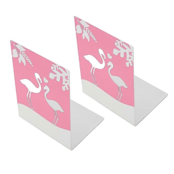2 st bokstöd i metall, stabila skrivbordsbokstöd som stöder hyllor för hemmakontor, för flamingo
