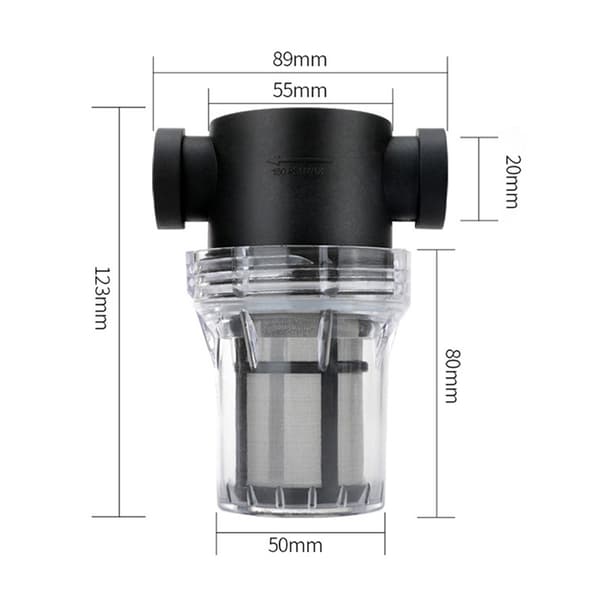 Inline vannfilter, 1/2\" innvendig gjenge, 100 mesh, sediment, rustfritt stål, svart