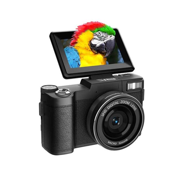 5K Ultra HD 64MP WiFi digitalkamera med roterende skærm og makroobjektiv, sort Black