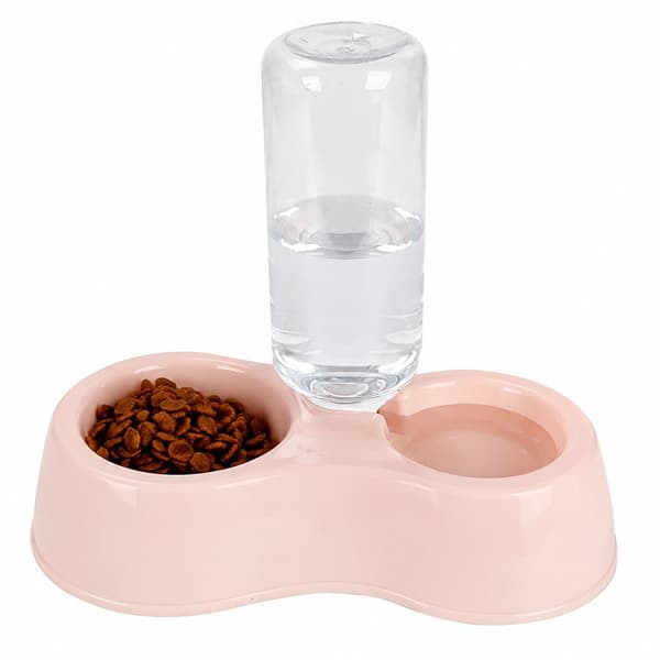 Dubbel husdjursskål med vattendispenser, 2 fack, mat & vatten, katt hund