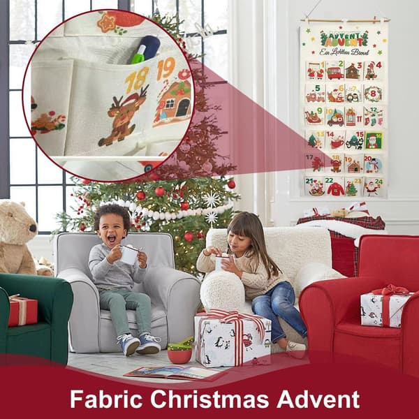 Julkalender i tyg med 24 fickor, hängande godispåsar, 60x115cm