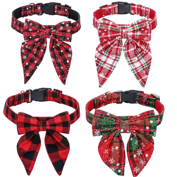 Julehalsbånd til hunde med butterfly, nylon, rød og sort plaid, justerbart, store hunde