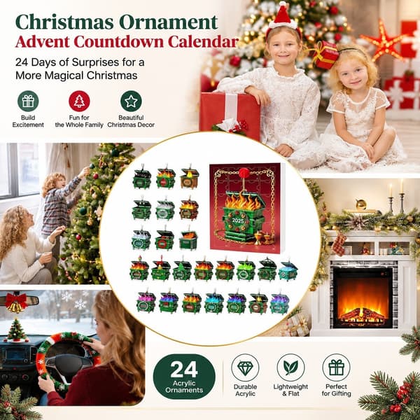Julepynt Adventskalender Nedtelling 2025, 24-dagers 2D Akryl, Stil D