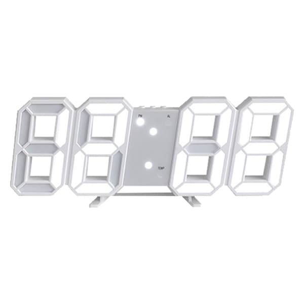 3D LED Digital Väggklocka med Temperaturdisplay, Dimbar Nattlampa, Vit
