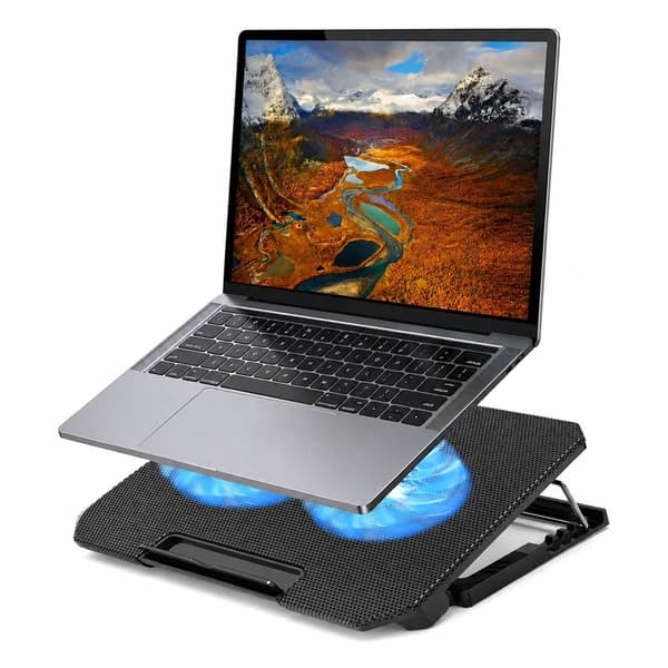 Bærbar køleplade med dobbelte 5,1\" blæsere, justerbar højde, 2 USB-porte, til 12-15,6\" bærbare computere, sort