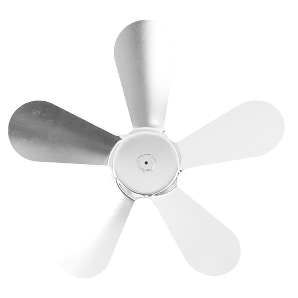 5-bladet brændeovnsventilator, aluminiumslegering, varmeforsynet, erstatning til pejs, sølv