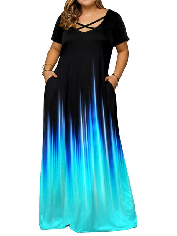 Dame Ærmeløs Sommer Strand Sommerkjole Blue 4XL