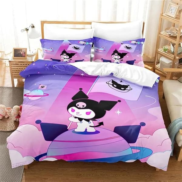 Kuromi Anime Påslakanset för barn, 3 delar, Mjukt Andningsbart Lättvikts Mikrofiber Sängkläder 140X210 two-piece set