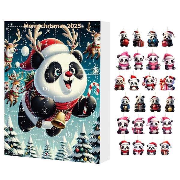 Julnedräkningskalender, 2D Akryl Panda Prydnad, 24-dagar, Stil A