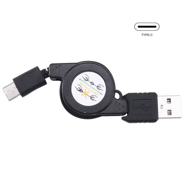 USB-C infällbar kabel 2-pack, Typ-C 3.1 laddning och datasynkronisering, svart, bärbar
