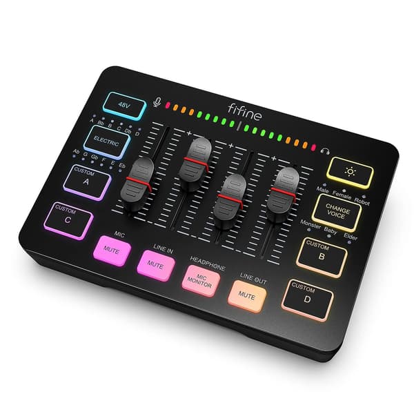 Streaming RGB PC-mixer med XLR-indgang - Lydeffektprocessor til live-udsendelse og podcasting (demoenhed)