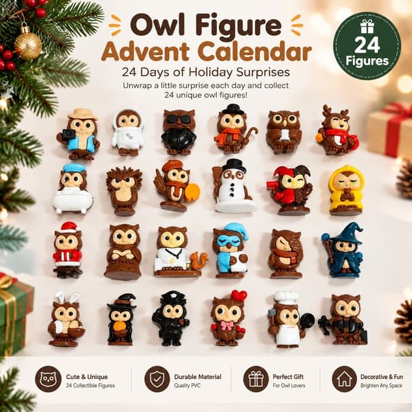 24 dager Uglefigur Blind Box Julekalender, PVC Samleobjekt Uglefigur, Nedtelling til jul 3D