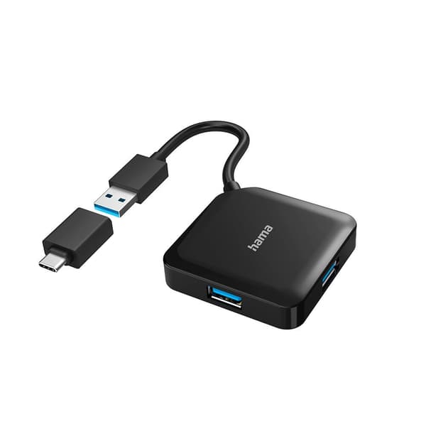 USB 3.2 Gen 1-hub, 4-porter, 5 Gbps, med USB-C-adapter, Plug & Play