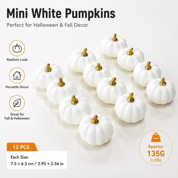 Halloween gresskarpynt, simuleringsgresskarrekvisitter, DIY små ornamenter til fest Premium pumpkin (white) 12pcs