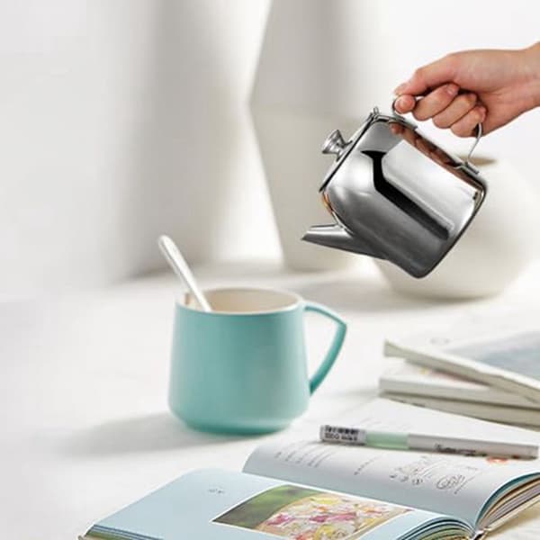 Tekande i rustfrit stål 20 Oz, sølv, spildfri kaffekedel med kort tud, komfur