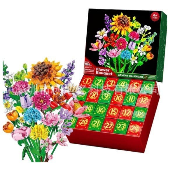 Solsikke-buket byggesæt, jule-blindbox, blomster-nedtællingsgave