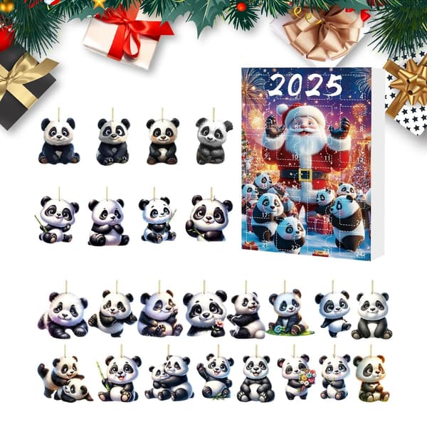 2025 Panda Julkalender, Akryl Nedräkningsprydnad, 24 Dagar, Väggdekoration E