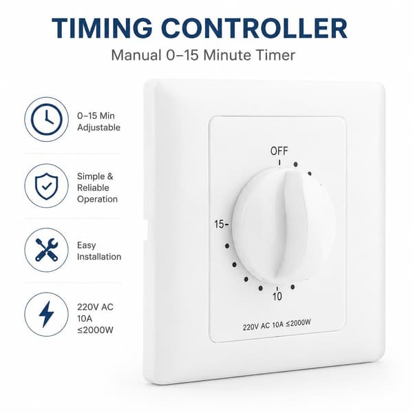220V Mekanisk Vannpumpetimer, 15 Minutter, Nedtelling, Intelligent Tidsbryter for Innendørsbruk