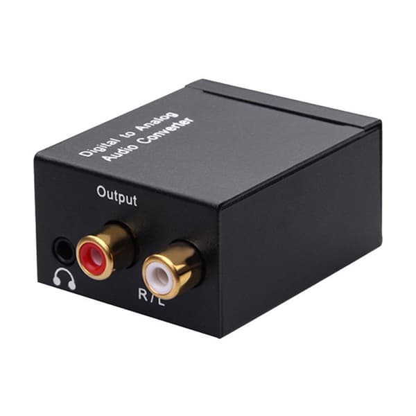 Digital lydkonverterer, 3,5 mm Toslink koaksial til analog RCA, DC 5V