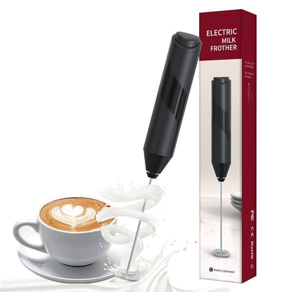 Batteridrevet håndholdt mælkeskummer, rustfrit stål, sort/sølv, til kaffe