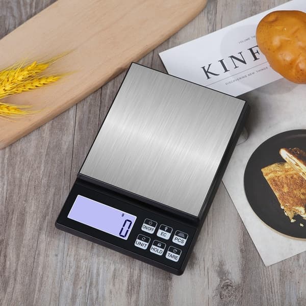 Digital køkkenvægt, 3 kg/0,1 g, rustfrit stål, sølv, kompakt, til mad, smykker, mønter