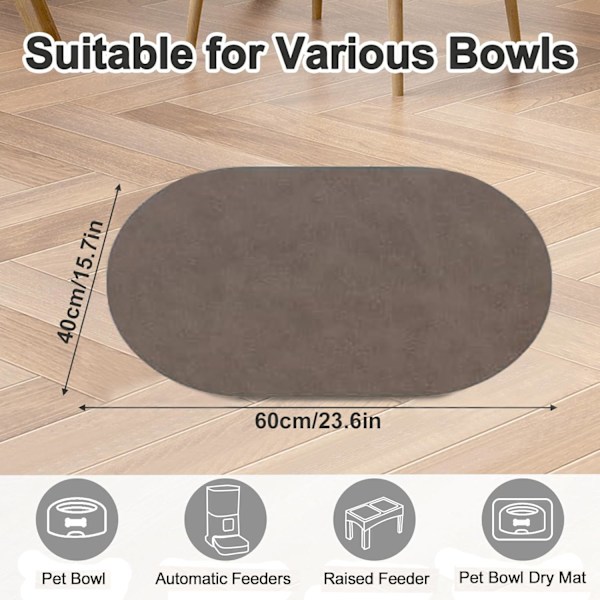 Absorberende hurtigtørrende fodermåtte til kæledyr, ingen pletter, til små hunde- og kattefoder- og vandskåle. Brown 30 x 50 cm